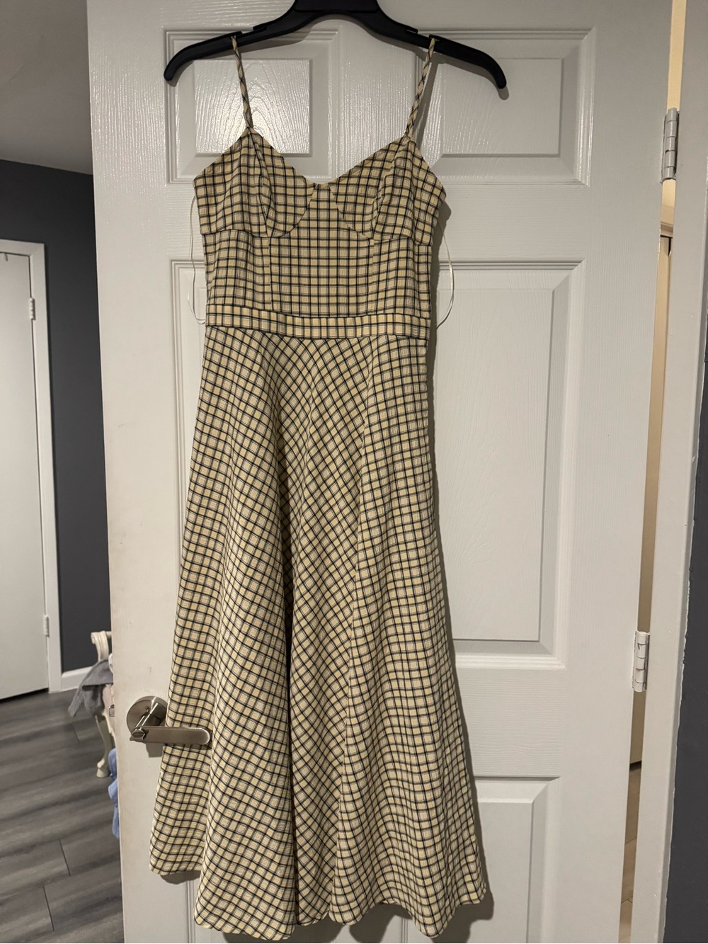Zara Yellow Checked Maxi Dress with Navy Grid - Picture 4 of 8